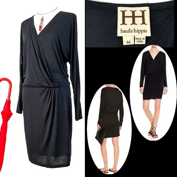 Haute Hippie Dresses & Skirts - Haute Hippie Black Faux Wrap Modal Dress Sz M
